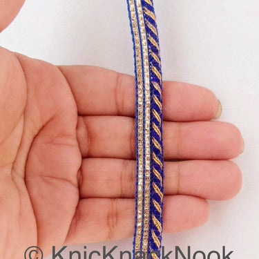 Wholesale Royal Blue / Black And Gold Stripes Piping Cord trim With Glitter Gold Piping, Approx. 10 mm wide, 9 Yards Trim